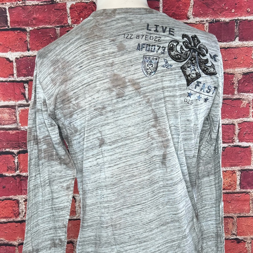 Affliction Men's Long Sleeve Graphic T-shirt -Gray/Black -Various Sizes- NWT - Picture 8 of 12
